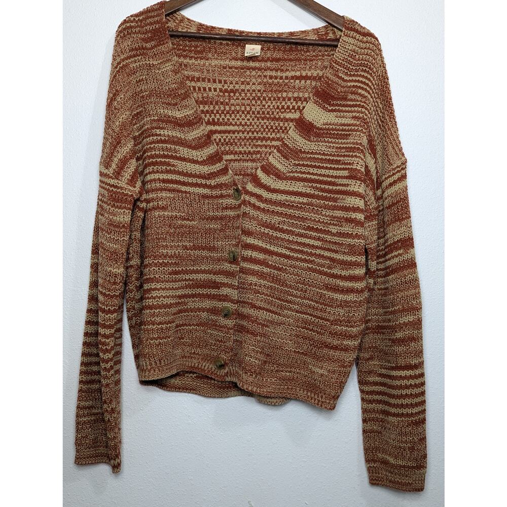 I JOAH 3 Button Cardigan Beige & Red Space Dyed Size 1X